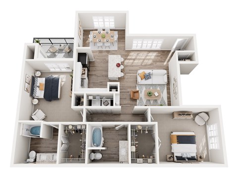 Floor plan for 2 beds, 2 baths, 1263 sqft